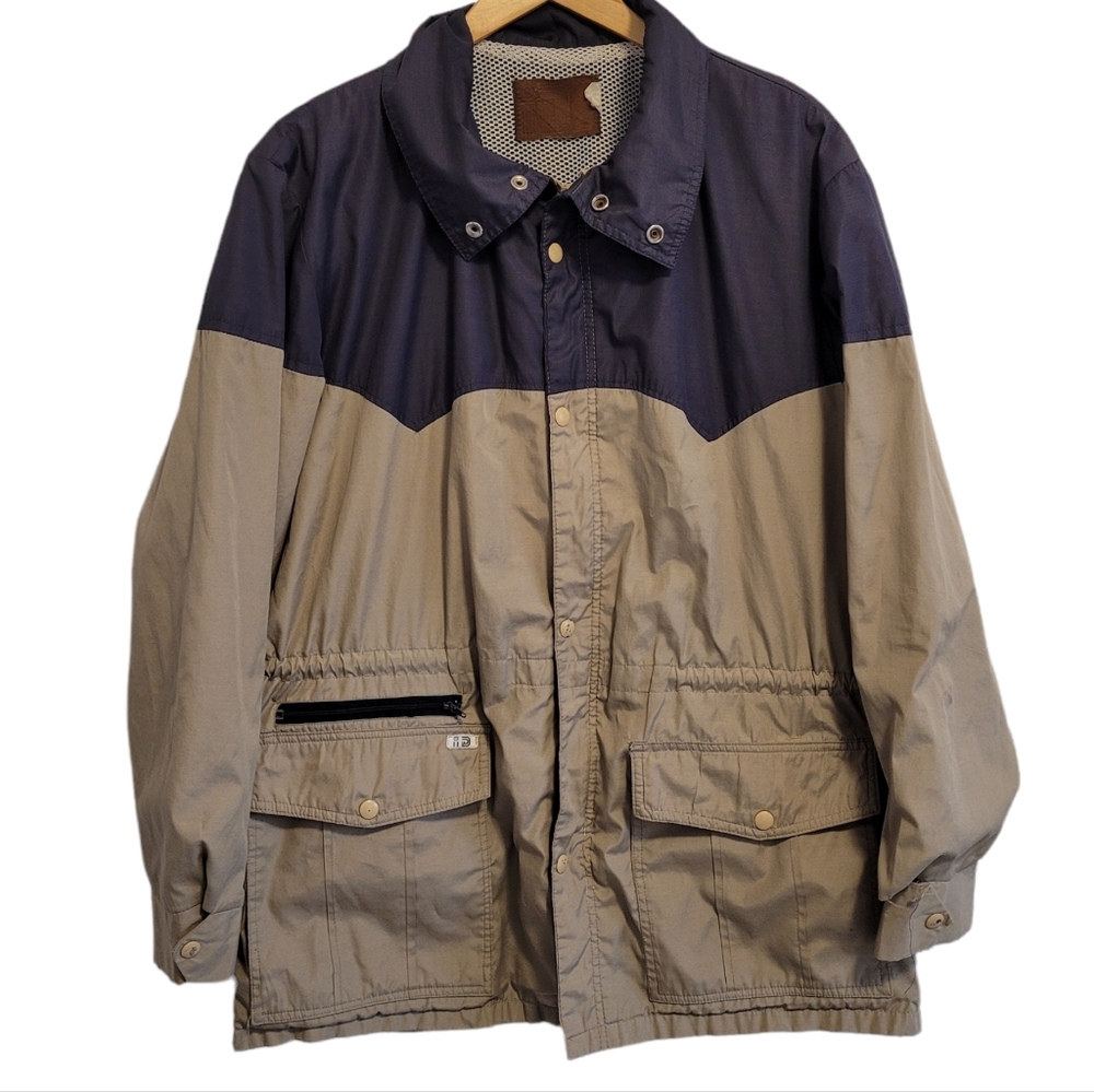 VINTAGE Rice Men's Jacket - Tan and Navy Windbreaker (Large)